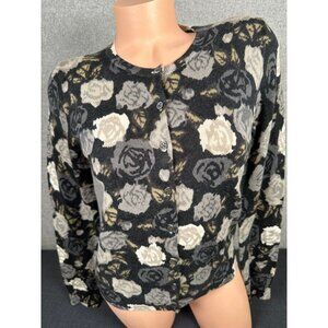 J Crew Cardigan Sweater Small Womens Wool 2011 Floral Button Long Sleeve Thin